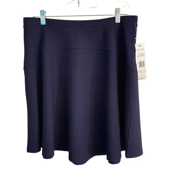 Larry Levine career knee length stretch Waffle knit skirt womens L navy blue NEW - Picture 1 of 6